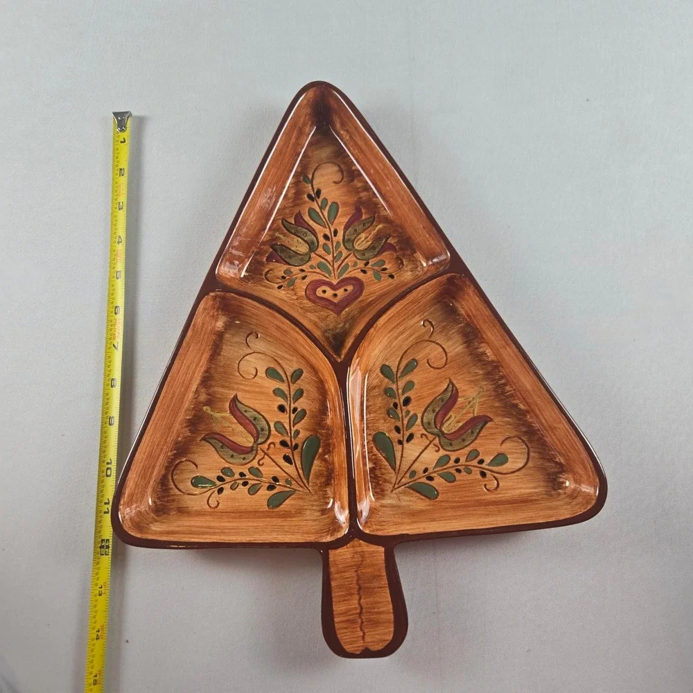 Pennsbury Pottery‎ Christmas Tree Serving Dish Brown Folk Art Hand Painted